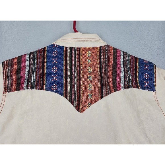 Wrangler Aztec Pearl Snap Button Up Shirt Womens Medium Cream South Western Yoke - Picture 8 of 10